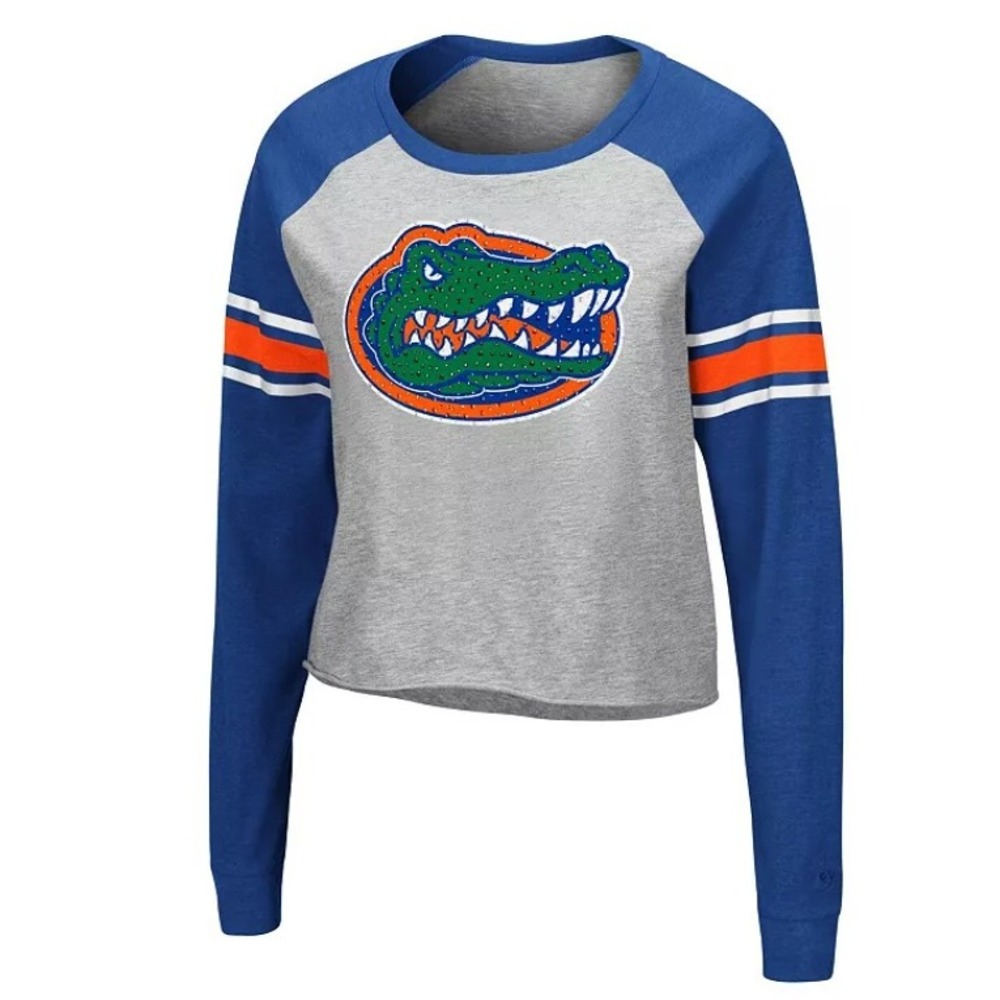 NWT Colosseum UF Florida Gators Raglan Rhinestones Long Sleeve Crop Shirt XL